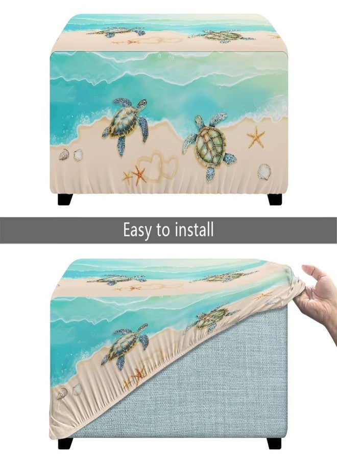 غطاء عثماني مطبوع عليه سلحفاة شاطئ تالايتوس، غطاء جاكار ناعم محبوك للعثماني المستطيل، غطاء عثماني للتخزين في غرفة المعيشة، غطاء عثماني مضاد للانزلاق على شكل نجم البحر وصدفة البحر وقلب، صغير الحجم - Image 4